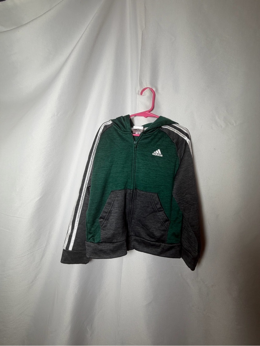 adidas Kids Green & Gray Zip Hoodie with Stripes